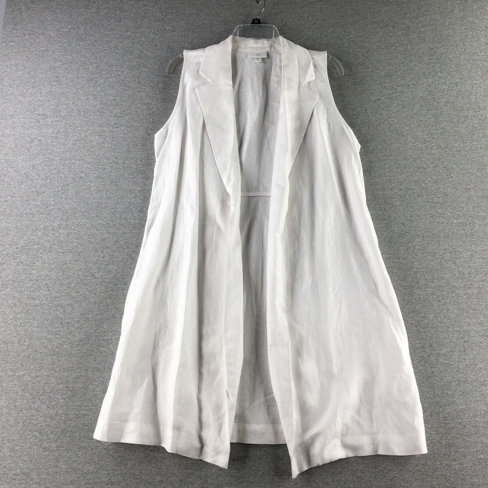 J Jill Womens Medium Petite Linen Blend Cardigan Vest, White Sleeveless